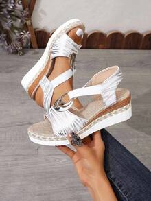 Summer New Thick Bottom Wedge Sandals, Commuting Versatile, Retro, Open Toe Plus Size Outdoor Sandals For Women - White - View 5