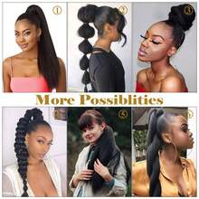 Stunning 20 Inch Silver Gray Yaki Straight Ponytail Extension - T1B/Gray Ombre Black To Gray, Kinky Straight Drawstring Hairpiece For Women - T1B/Gray - 查看 7