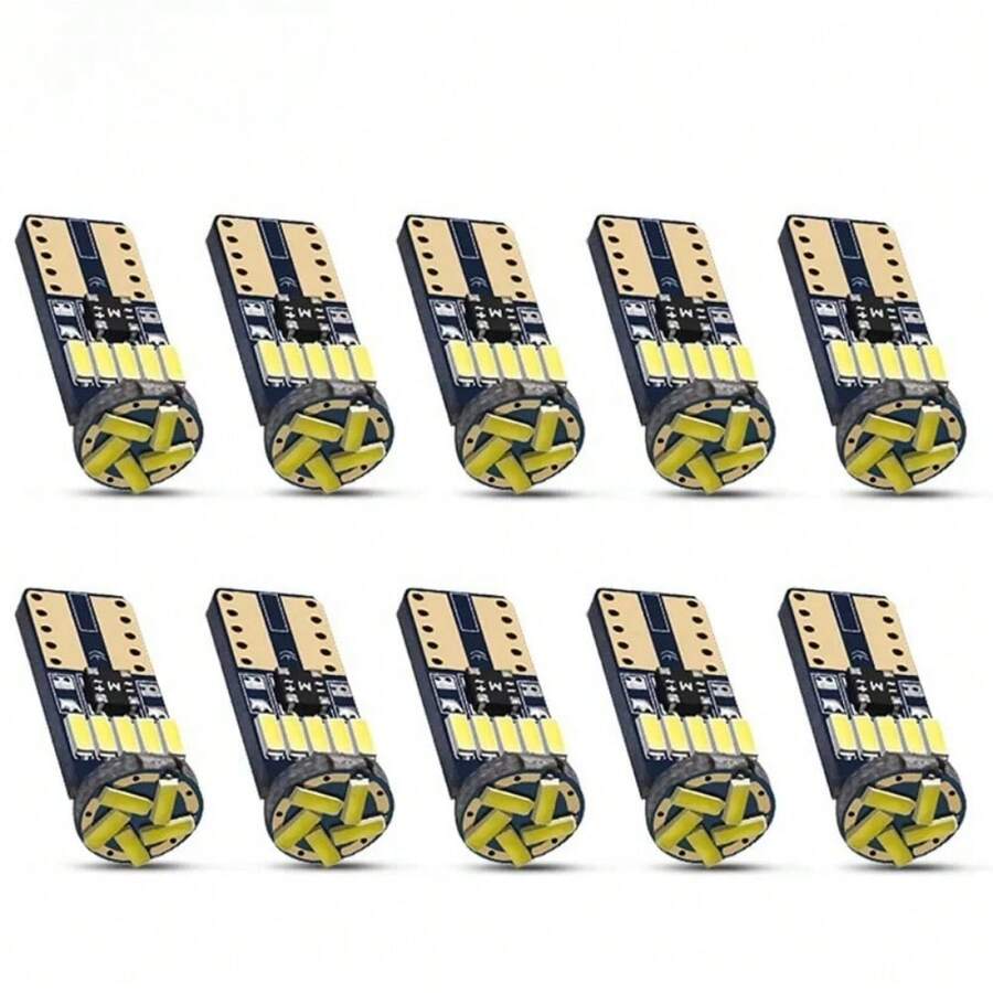 10个T10 W5W Canbus灯泡,194颗LED 4014 SMD贴片灯珠,白色无故障,适用于汽车楔形内饰灯、顶灯、阅读灯、后备箱灯,12V - 兩面T10 - 查看 1