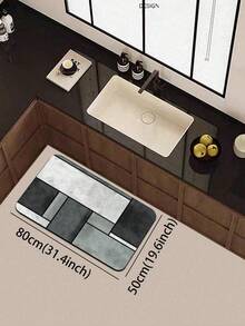 1pc Silica Gel Kitchen Mat, Featuring Mondrian-Style Abstract Geometric Pattern In Black, White And Gray Tones Imitating Stone Texture, Presenting A And Luxurious Industrial Design. The Kitchen Mat Has A Fashionable Cushioning Anti-Fatigue Surface Fabric With Absorbent Sponge Material Inside. - Multicolor - View 17