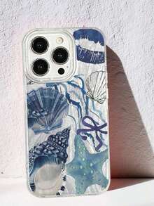 1 pieza Funda de teléfono con estampado de labios azules, vida marina azul, concha de labios, estrella de mar, personalizada, transparente, IMD de envoltura completa, anti-caída, plata con degradado de pluma, onda de pluma brillante, estilo de arte láser brillante compatible con Apple 11/11 pro/11 pro max/12/12 pro/12 pro max/13/13 pro/13 pro max/14/14 pro/14 pro max/15/15 pro/15 pro max/16/16 pro/16 pro max/17/17 pro/17 pro max - Estilo (1 pieza) - Ver 7