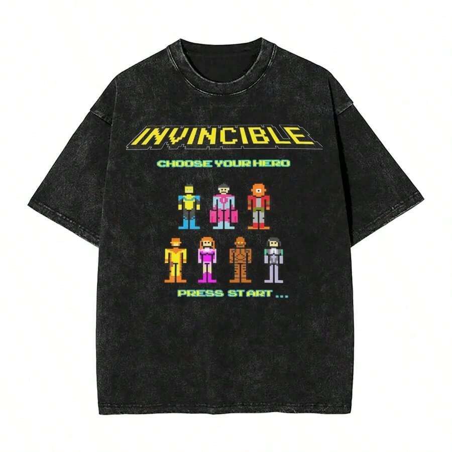 Washed T Shirt Invincible Omni Man Hip Hop Fashion T-Shirt Oversize Streetwear Short Sleeve Graphic Printed Tops Tees Men Womensummer Outfits For Women100 Percent Cotton Anime Shirt Vintage T Shirts - 黑色 7 - 查看 1