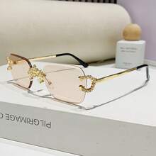 New Stylish Frameless Square Glasses With A High-End Texture And Lace-Trimmed Lenses, A  Choice For Street Photography - 透明茶 - 查看 5