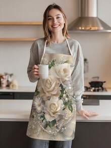 1pc, Flowers Pattern Polyester Apron, Suitable For Cooking, Baking, And Gardening - Can Be Used As Attire For The Kitchen And Dining. - Multicolor - View 8
