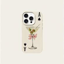 1pc TPU Material Black Spade A Bow Martini Olive Pattern Phone Case Suitable For IPhone 17 Pro Max/17/16 Pro Max/15/13/12/11, S20 FE/A15/S24/A55, Note 11/Note 12/Note 13 Pro, Full Coverage Anti-Drop Soft Shell Phone Protective Case - White - View 5