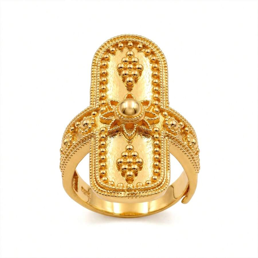 1PC 22K Gold Plated Rings With Copper, Dubai Golden Ring Gold Color Engagement Adjustable Size Finger Ring African Nigerian Design,Women's Jewelry For Gifts - Gold-a - View 1