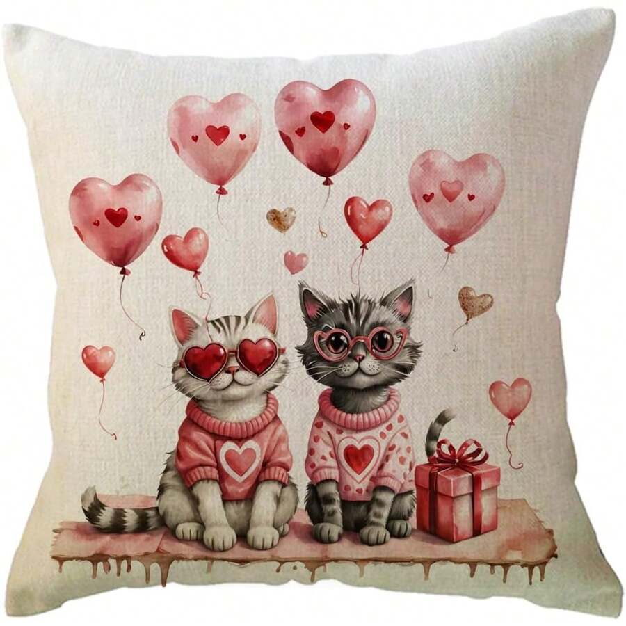 - Funda de almohada para el día de San Valentín con suéteres de corazón, globos de corazón, funda de cojín para decoración de la temporada de San Valentín, funda de almohada de 18 - Verde - Ver 1