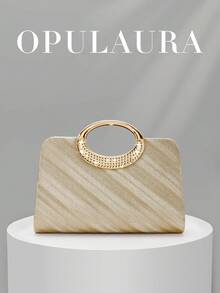 1 pieza Bolso de mano de noche con diseño de espiga de oro y adornos de strass brillantes, bolso de mano formal glamoroso y lujoso con diamantes brillantes, adecuado para galas, fiestas, cumpleaños, bodas como regalo - Dorado - Ver 4