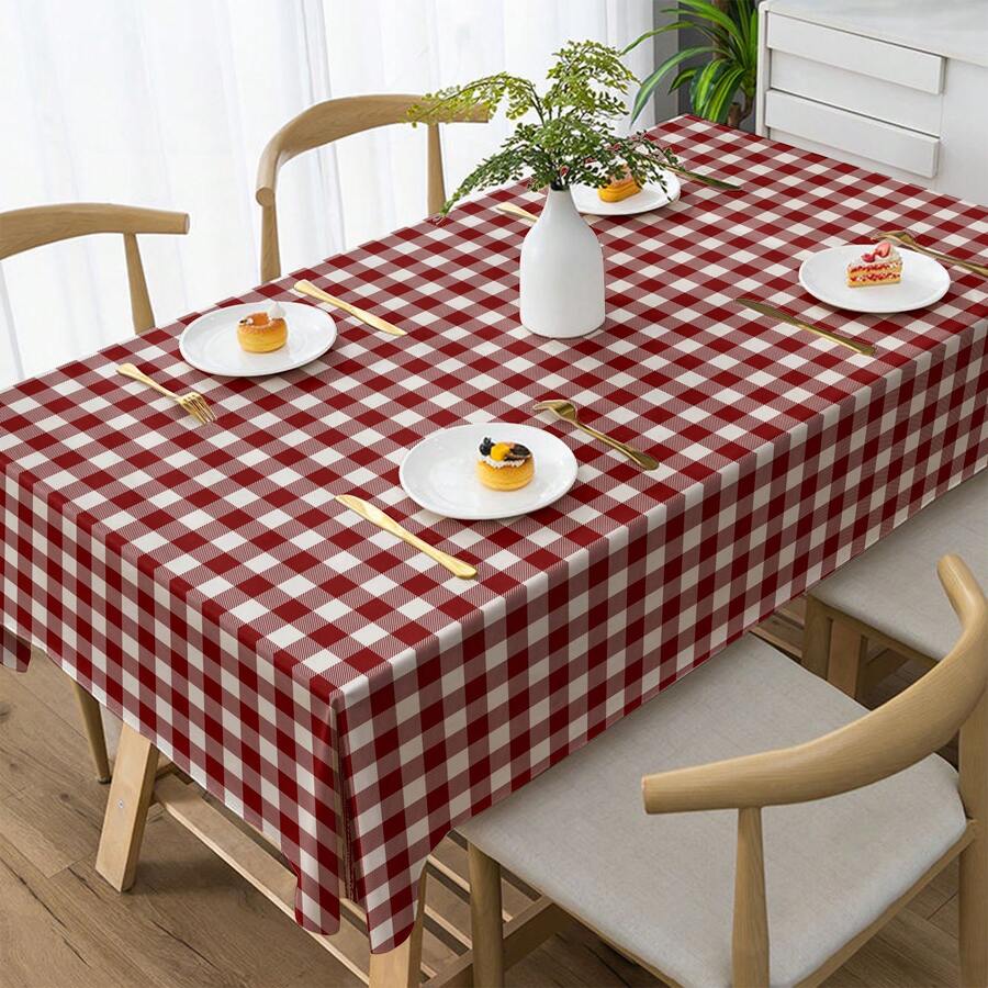 Khăn trải bàn bằng polyester kẻ caro đỏ, thích hợp cho nhà hàng, tiệc tùng, dã ngoại, đám cưới và sử dụng hàng ngày. - Gỗ đỏ - Xem 1