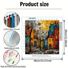 1 Set - Vibrant Town Cross Stitch Kit (No Frame), DIY Needlework Art Materials, 11CT Cross Stitch Decorative Painting, Creative Handmade Gift. Complete Home Decor Printed Cross Stitch Craft, Suitable For Home Decor Knitting Art. Frame Not Included - Bright and Beautiful Winding Alley Town - View 6