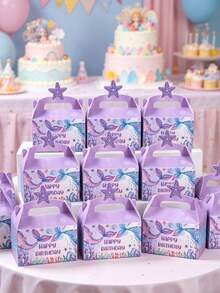4个美人鱼主题生日礼盒，糖果盒，美人鱼尾巴图案生日派对礼盒，糖果盒，一周岁生日派对礼品包装盒，婴儿派对回礼盒，零食盒，巧克力饼干烘焙盒，美人鱼生日派对装饰，美人鱼派对礼品包装用品，派对桌面装饰，一周岁生日派对用品，婴儿派对装饰，生日礼物，婴儿派对礼物 - 美人魚 - 查看 3