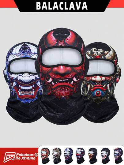 Fabulous Be Xtreme Mặt nạ Hannya Nhật Bản dành cho người đi xe máy, thoáng khí, chống tia UV, chắn gió, che kín mặt, thời trang đi xe đạp ngoài trời.