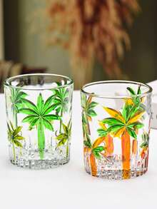 300毫升复古棕榈树浮雕玻璃杯，高品质，ins风冷饮杯，家用果汁/咖啡/水/威士忌杯，节日送礼佳品 - 彩色 - 查看 3