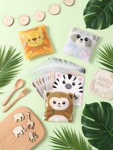 100pcs Jungle Animal Gift Bags, Self-Seal Bags, Birthday Party Favor Bags, Jungle Animal Party Treat Bags, Jungle Theme Party Favor Packaging, Baby Shower Candy Bags, Wild Party Supplies, Gender Reveal Decorations, Baking Cookie Bags, Jungle Animal Home Decor, Room Decorations, Jungle Animal Birthday Decorations, Jungle Animal Gifts, Birthday Presents, Party Favors - Jungle Animals - View 10