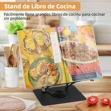 Foldable Reading Book Stand, Adjustable Book And Tablet Stand With 360° Rotating Base, Kitchen Book Holder With Elastic Clips For Music Sheet Pages - A - View 7
