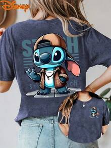 Disney License T Shirts,Disney Lilo & Stitch Streetwear Stitch Women's Graphic T-Shirt, Retro Cool Stitch Cap Jacket Cartoon Print, Crew Neck Casual Loose Fit Short Sleeve Tee, Y2K Aesthetic Summer Tops For Disney Theme Park Vacation, Daily Wear, Stitch Lover Gift ,Camiseta, Summer Outfits For Women, Summer Clothes, Summer Tops, Tops For Women, Festival Outfits, Summer Tops For Women, Mother's Day, Mother's Day Clothing, Gifts For Family And Friends, Spring Outfits For Women, Officially Licensed Disney T-Shirts, Disney Men's And Women's Spring/Summer Fashion Casual Short-Sleeve T-Shirts - 藍色 - 查看 1