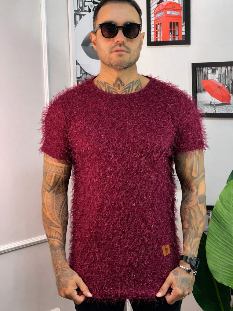 Premium Fleece-Lined T-Shirt With Subtle Sheen – Luxury Fashion Style, Super Comfortable And Striking Look - Burgundy - View 1