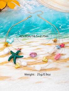 1件装度假海滩风多层树脂贝壳、海龟和星星吊坠项链（女款） - 彩色 - 查看 4