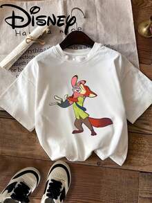 (Authorized By Disney) Nick Judy Hugs The Printed Cotton T-Shirt, And Nick Hugs Judy's Super Sweet Shape. The Fabric Is Soft, Comfortable And Breathable, Suitable For Daily Wear, Shopping, Traveling, Gathering And Home Use. It Is Also Suitable As A Beautiful Gift. Every Woman Should Have One. - trắng - Xem 1
