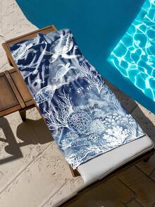 1pc Ocean Element Sea Turtle & Coral Children Beach Towel, Super Soft Microfiber Extra Large Beach Blanket, Super Absorbent Bath Towel, Suitable For Travel, Swimming Pool, Diving, Surfing, Yoga, Camping, Available In Multiple Sizes, Beach Accessories - Multicolor - View 9