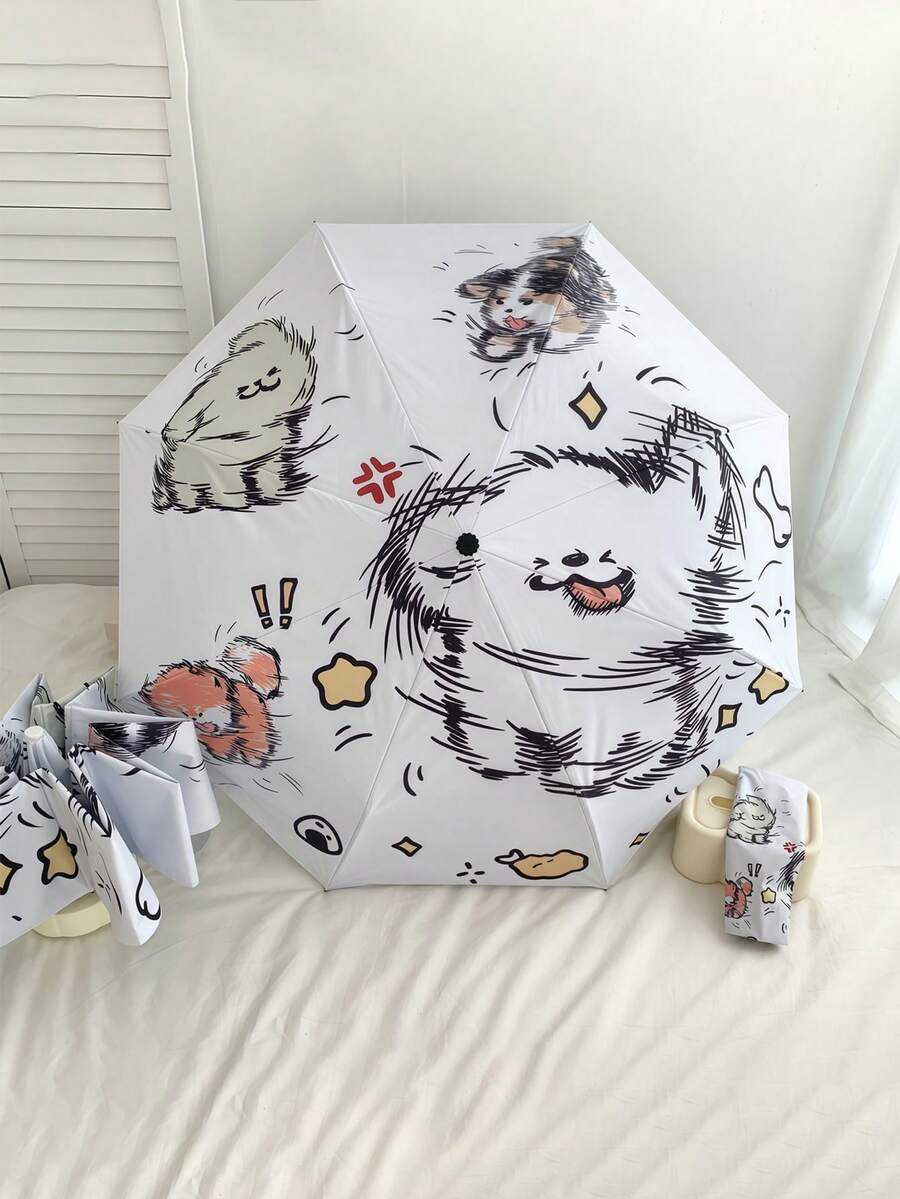 1把自动折叠小狗伞，可爱两用雨伞/晴伞，学生防紫外线遮阳伞 - 如圖 - 查看 1