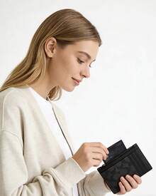 Coach Card Case 13 Card Holder Front Pocket Slim Wallet RFID Blocking Slim Id Card Case - 黑色 - 查看 1