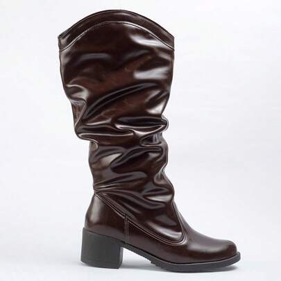 Bota Feminina Cano Médio Slouchy Confortável Salto Baixo Estilo Moderno