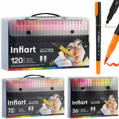 2-In-1 Dual Tip Marker Pen & Watercolor Brush Pen Set, Colorful Outline Drawing Soft Tip Pen, Suitable For Ceramic, Glass, Plastic Signing, Essential For School & Office, Ideal For April Fool's Day, Easter Gifts, Back To School Supplies