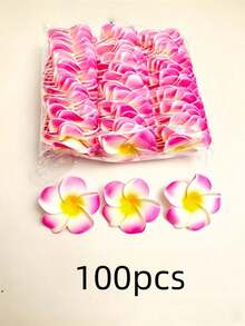 50/100入 白色黃色扶桑花夏威夷花朵人造花，DIY手工、婚禮派對裝飾、海灘髮飾、波希米亞風花卉印花不織布 - 彩色 - 查看 16