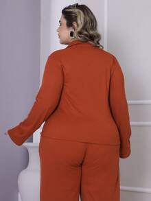 Women's Plus Size Winter Set, Plain, Consisting Of Wide-Leg Pants And A Zippered Top In Ribbed, Fleece-Lined Knit Fabric. - 屋頂的瓦片 - 查看 8