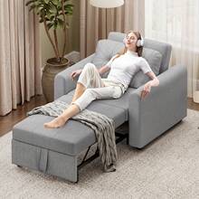 3 In 1 Convertible Single Sofa Bed With Adjustable Backrest, Pull Out Single Sleeper Chair Bed With Pockets For Living Room, Linen Fabric, Light Grey - Gris claro - Individual - Ver 10