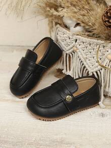 1 par de zapatos planos de estilo británico retro con suela suave y antideslizante, adecuados para uso diario en primavera/otoño, para niños y niñas - Negro - Ver 5