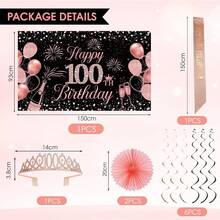 raciones de cumpleaños número 100 para mujer, corona y faja de cumpleaños de oro rosa, globos de 100 años, globos de fondo para colgar remolinos de papel, suministros de fiesta de 100 años (100) - 10º - Ver 9