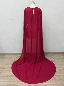 1pc Detachable Chiffon Minimalist Long White Bridal Cape/Shawl, Photo Shoot Accessory - Multicolor - View 24