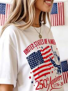 250th America Anniversary Elegant Women Clothes, US 250 Years Shirt, Retro Women Clothing 100 Persent Cotton Round Neck T-Shirt, We The People Shirt - trắng - Xem 3