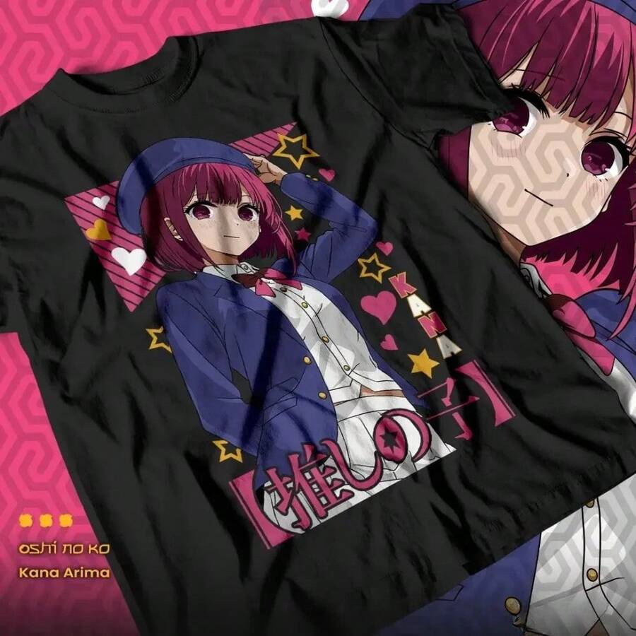 Oshi No Ko T-Shirt Ai Hoshino Call Of The Night Anime Shirt Casual Short Sleeve Loose Fit Tops Print Funny Tee For Men Women - 黑色 - 查看 1