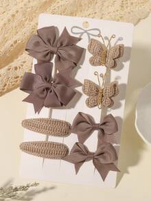 8pcs/Set Bowknot Satin Ribbon + Knitted Fabric Non-Clip Sweet Girl Hair Clips Set, Suitable For Daily Wear / Photo Shoot - Mixed color - View 14