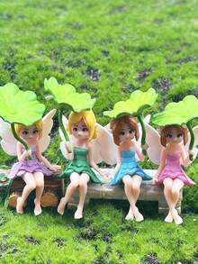 4pcs Mini Fairy Resin Decor, Suitable For Car Dashboard Decoration, Cute Desktop Decor, Home Decor, Miniature Landscape Potted Plant Decoration, DIY Fairy Garden, Bonsai Miniature Landscape Handicraft Accessories (Lotus Leaf Style) - Random Style - Multicolor - View 8