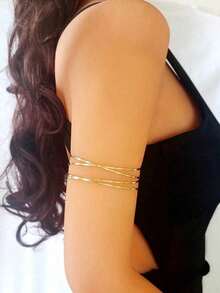 1pc Women's Metal Texture Stripe Bracelet, Multi-Layered Retro Wrap Style, New High-End Hand Ornament, Armlet - 金色 - 查看 1