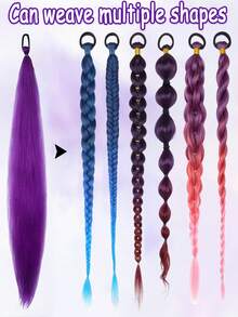 Tóc giả bện màu tím 26 inch có dây chun, kiểu búi tóc nữ, tóc đuôi ngựa bện màu tím ombre, chất liệu tổng hợp. - Nhiều màu - Xem 6