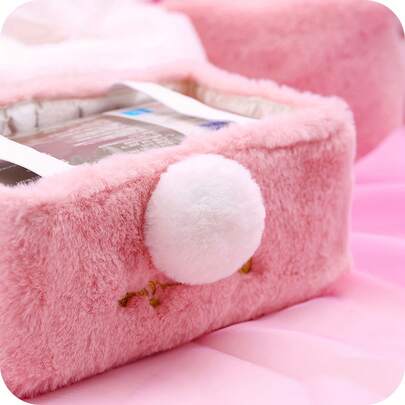 1pc Plush Rabbit Tissue Box Cover, Cartoon Tissue Box, Tissue Paper Storage Box, Home/Car Living Room Tissue Holder, Cartoon Tissue Box, Pink Rabbit Tissue Box, Long Ear Pink Rabbit Fabric Tissue Box