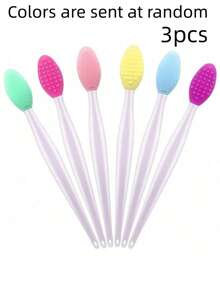 10pcs Mixed Color Jar Lip Brush Set, Double-Sided Silicone Lip Scrub Brush Soft Cleaning Face Cleansing Applicator, Lip Care Tool - Multicolor - View 12