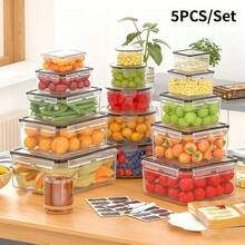 5/6Pcs Stackable Meal Prep Lunch Box Set, Reusable Food Storage Containers With Secure Lids, Labels & Marker For Fridge, Work, School & Kitchen Use - 1 Set - View 4