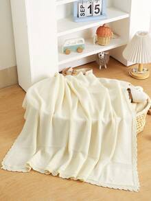 100*80cm All Season Pure Cotton Baby Blanket, Soft & Comfortable Children Blanket With Scalloped Edges, Stroller Blanket, Swaddle Wrap, Essential For Newborns - Off-white - View 2