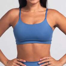 High-Support Polyamide Fitness Top With Double Lining. - Light Blue - View 4