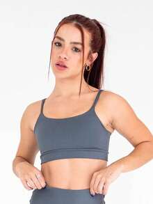 High-Support Polyamide Fitness Top With Double Lining. - Dark Grey - View 2