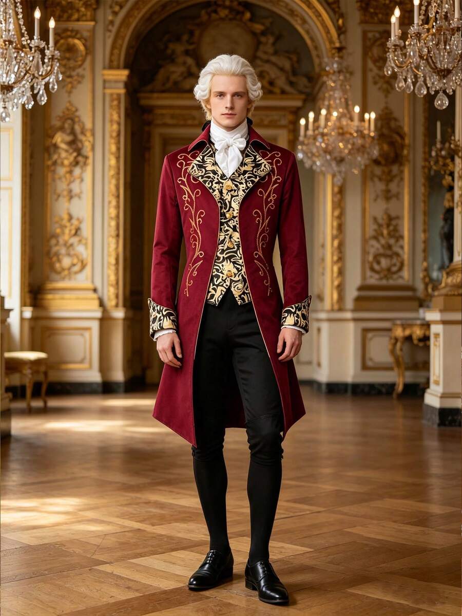 Men's Steampunk Retro Tailcoat Jacket Gothic Victorian Frock Uniform - Burgundy - View 1