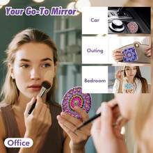 1pc Diamond Painting Kit Mini Mirror, Mandala Flower Pattern, PU Leather Material With Round Asymmetric Crystal Gems Decor, Foldable Compact Makeup Mirror - Convenient For Carrying, Space-Saving, Essential For Daily Makeup Touch-Ups - View 5