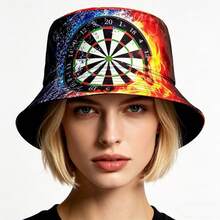 1pc New Dart Board Graphic Printed Bucket Hat, Interesting Gift, Reversible Personalized Hip Hop Rock Street Style Cap - A - View 2