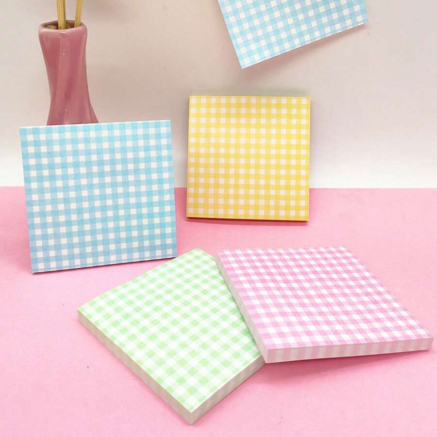 120pcs(2 Pads) Yellow Plaid Memo Pad, High-Quality Student Sticky Notes, Reusable Adhesive Notes - Multicolor - View 1